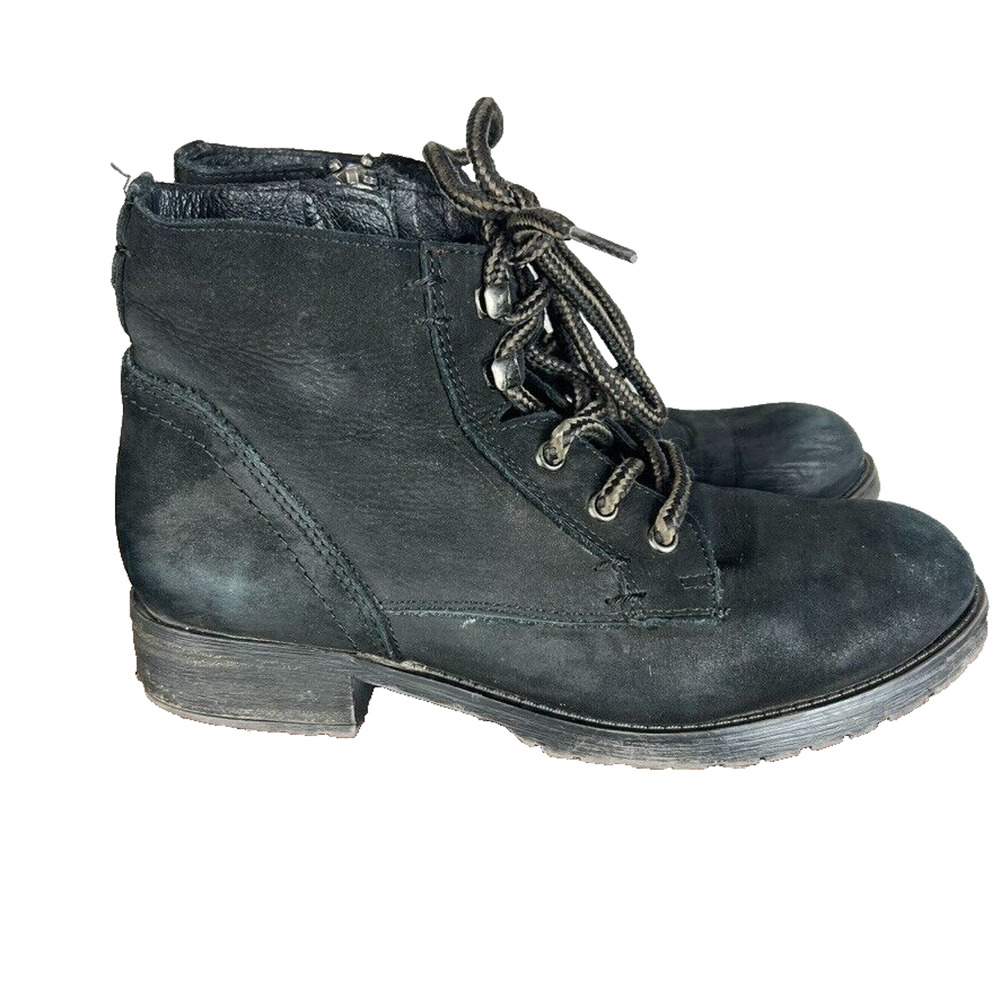 Steve Madden Boots Women 8M Black Gobbin Combat Leather Zip Lace Up Ankle